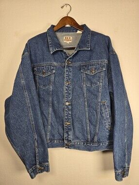 VTG Ely Outerwear Denim Trucker Jacket Mens XXL Blue 100% Cotton Workwear